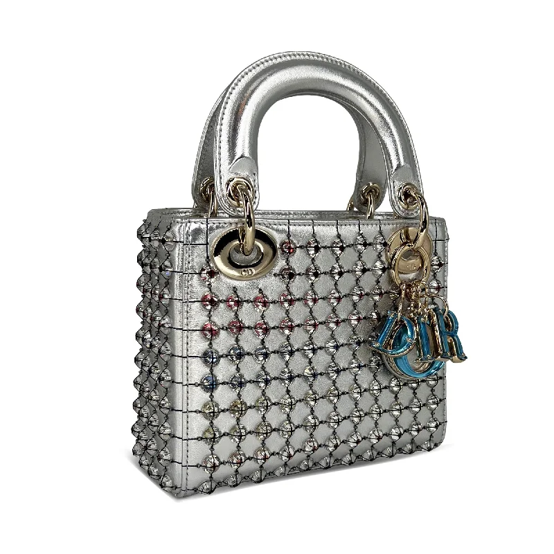 Christian Dior Saddle bags with a studded trim for a bold lookMini Silver Lady Dior bag