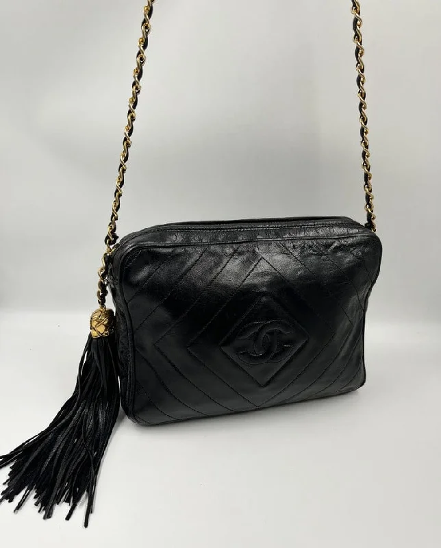 Chanel Quilted Leather Shoulder Bag for FashionistasVintage Chanel Camera Bag - Black Lambskin Leather