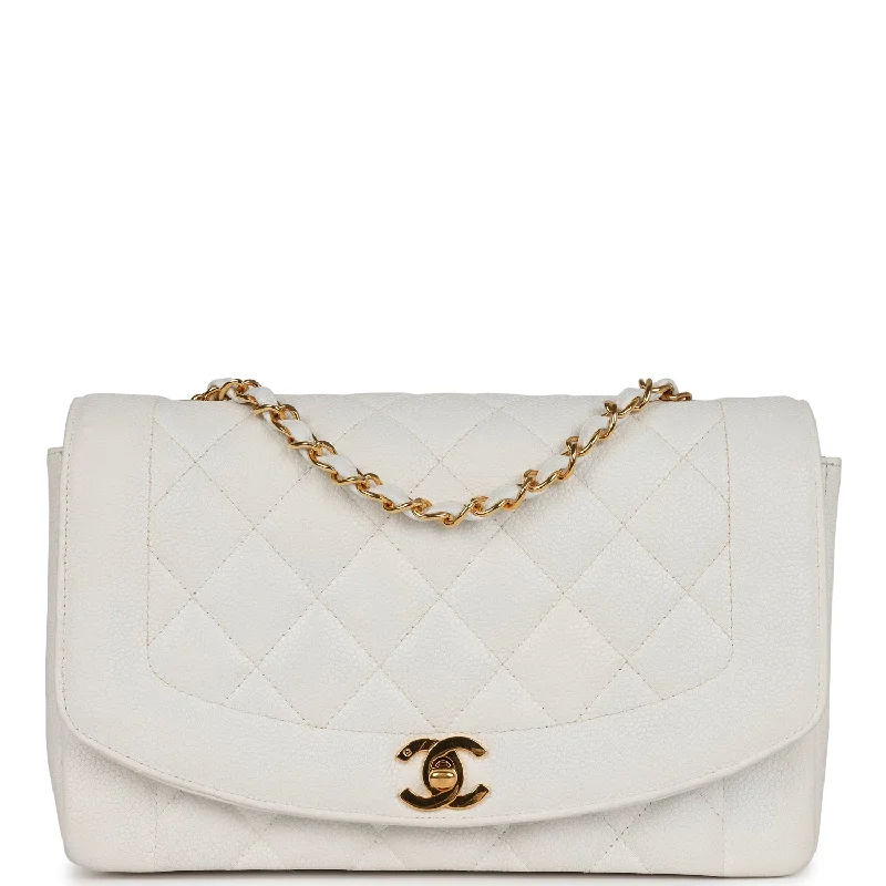 Chanel Luxury Handbag for High - End EventsVintage Chanel Medium Diana Flap Bag White Caviar Gold Hardware