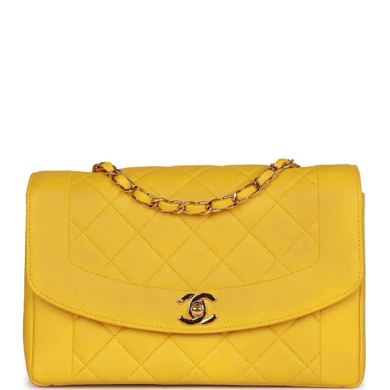 Chanel Limited Edition Handbag for CollectorsVintage Chanel Medium Diana Flap Bag Yellow Lambskin Gold Hardware