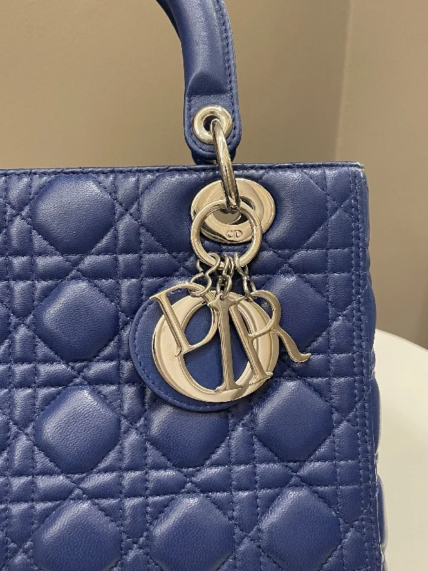 Stylish Christian Dior shoulder bags with a tassel - adorned zipperDior Classic Lady Dior Navy Blue Lambskin