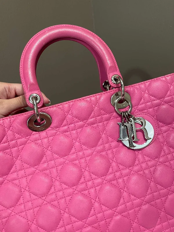 Contemporary Christian Dior handbags with a unique shapeDior Lady Dior Large Bubblegum Pink Lambskin