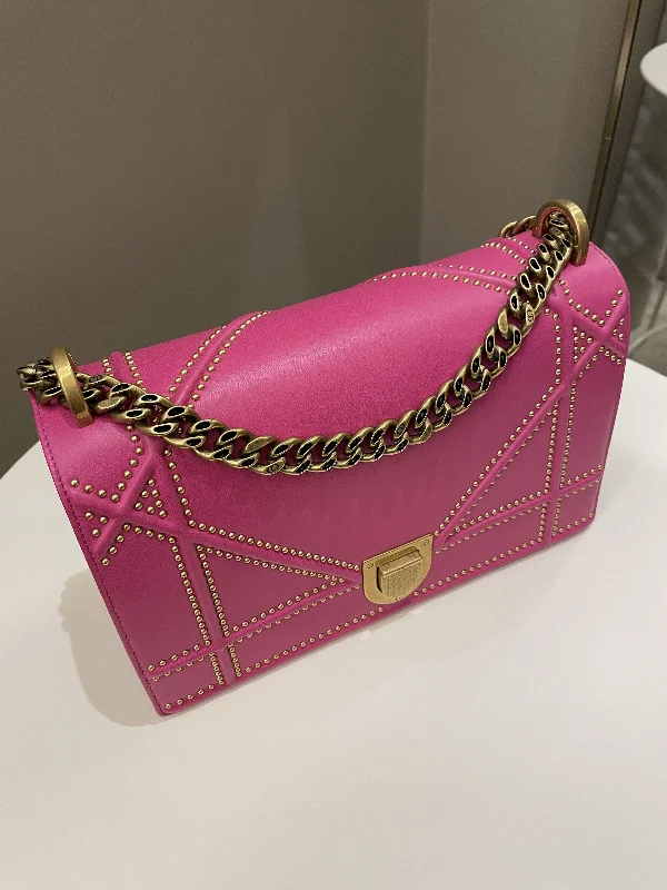 Christian Dior crossbody bags with a front - flap pocket for easy accessDior Diorama Studded Flap Bag Rose Fuchsia Matt Calfskin