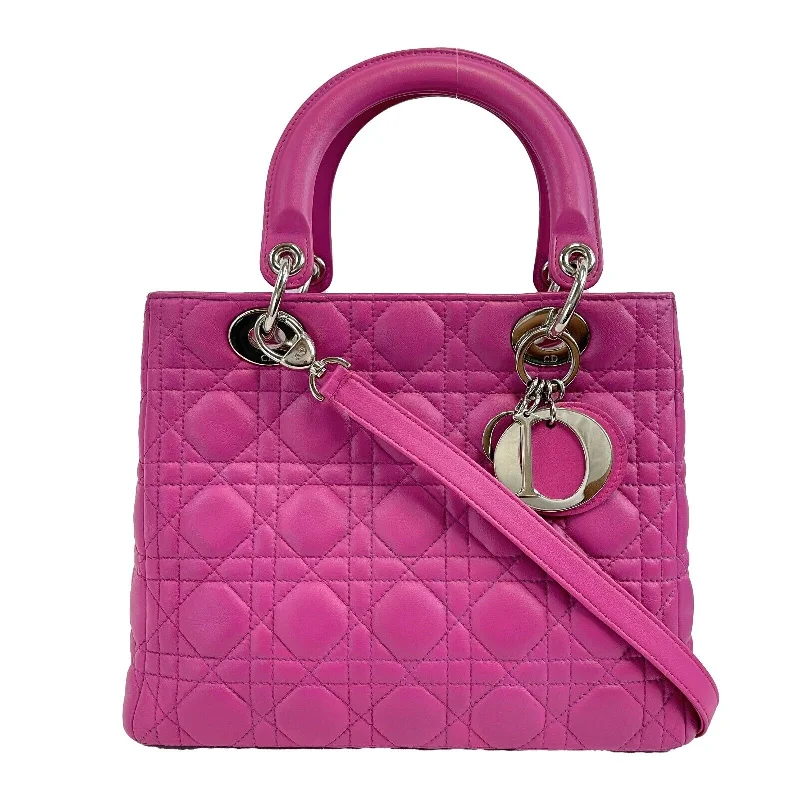 Christian Dior crossbody bags with a front - flap pocket for easy accessDIOR Lady Dior Cannage Medium Rani Pink Top Handle Shoulder Strap